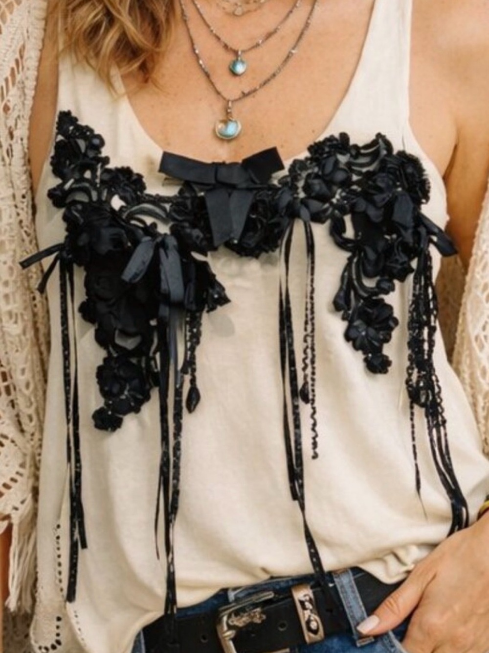 Radzoli Peach Tank ToP, with black ribbons, M, MSRP $50